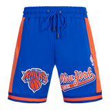 NBA New York Knicks Script Tail Men's Double Knit 2.0 Short - Royal Blue/Orange - Size XL
