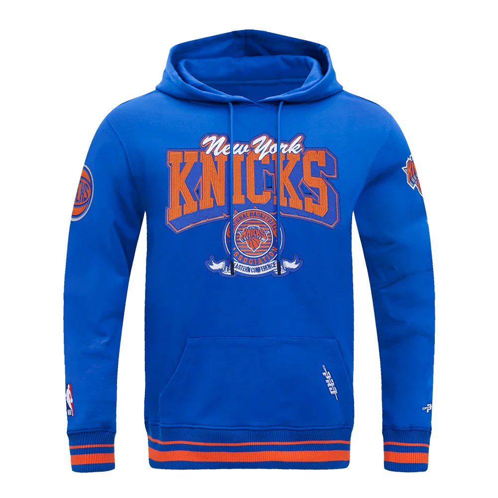 PRO STANDARD - XL MEN'S NBA NEW YORK KNICKS TEAM BADGE RIB FLEECE PO HOODIE - ROYAL/ORANGE