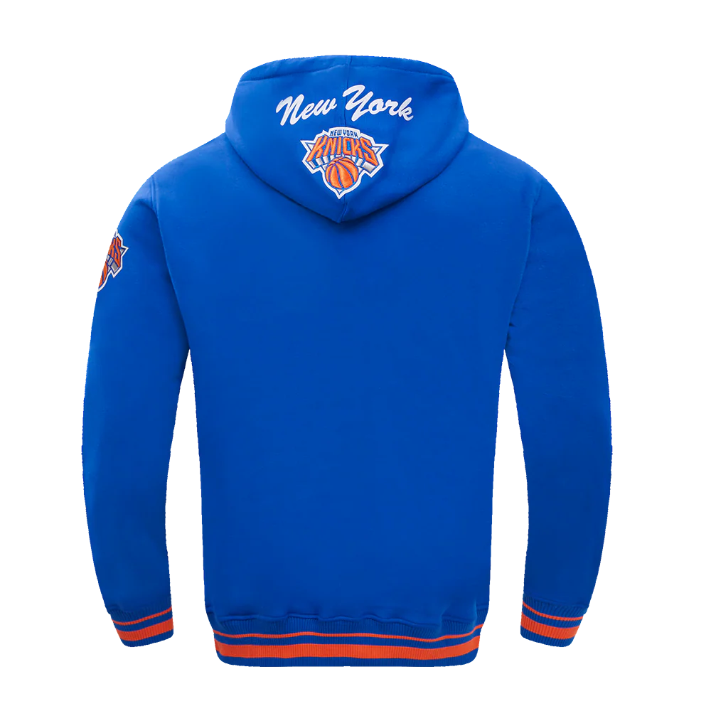 PRO STANDARD - XL MEN'S NBA NEW YORK KNICKS TEAM BADGE RIB FLEECE PO HOODIE - ROYAL/ORANGE