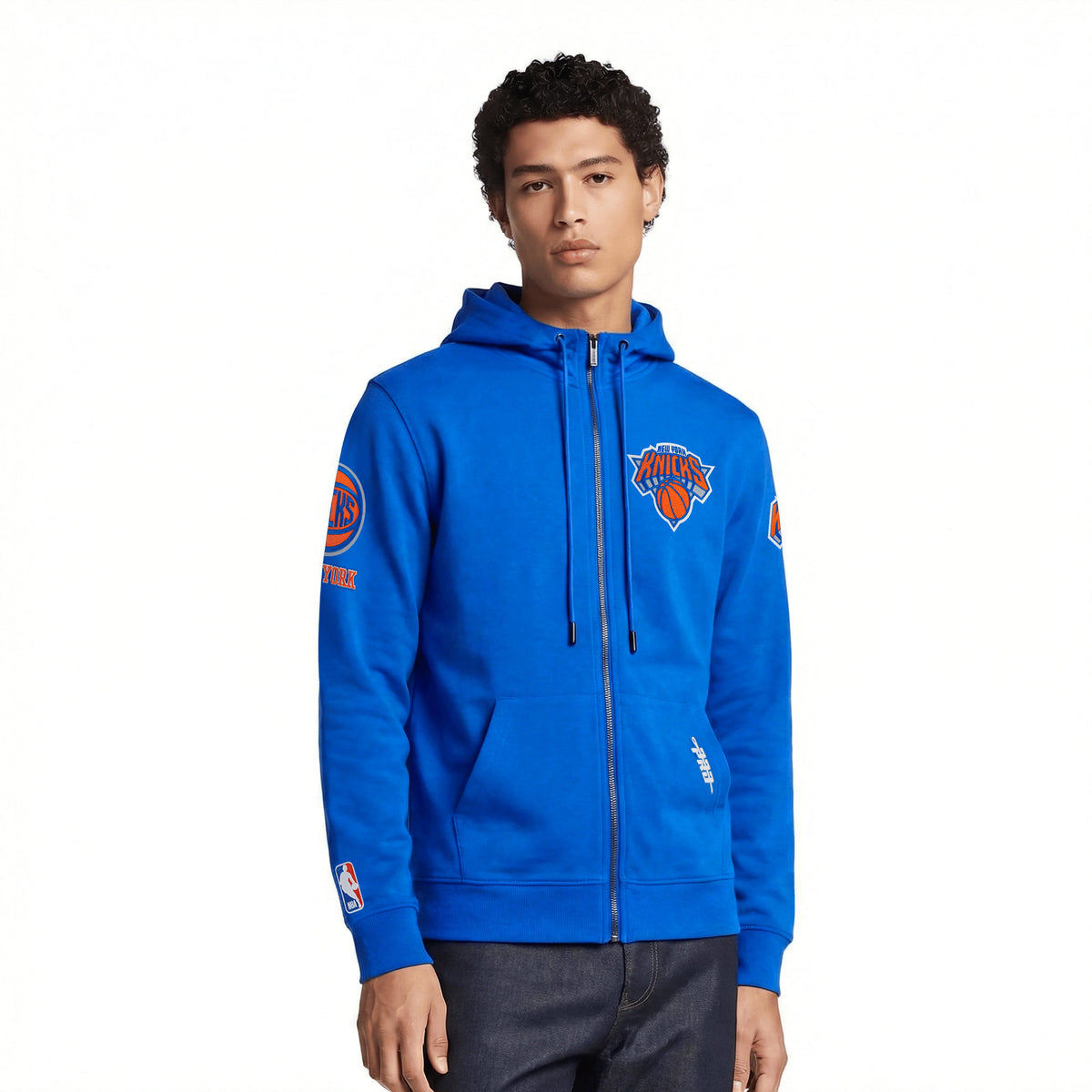 NBA NEW YORK KNICKS CLASSIC CHENILLE MEN'S FULL ZIP HOODIE- MED- ROYAL BLUE