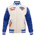 NBA NEW YORK KNICKS RETRO CLASSIC MEN'S RIB WOOL VARSITY JACKET / EGGSHELL/ 2XL