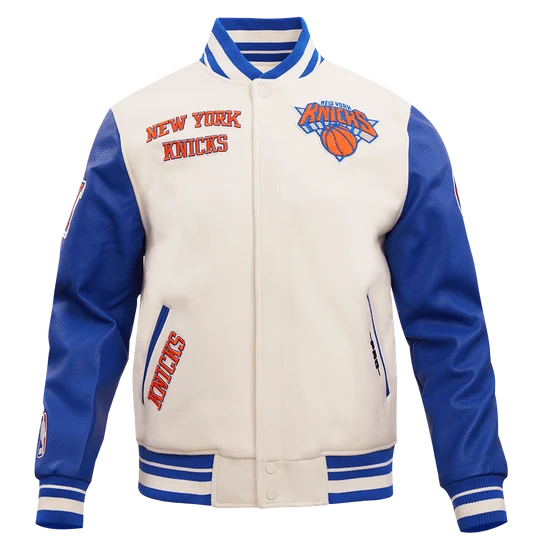 NBA NEW YORK KNICKS RETRO CLASSIC MEN'S RIB WOOL VARSITY JACKET / EGGSHELL/ 2XL
