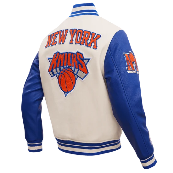 NBA NEW YORK KNICKS RETRO CLASSIC MEN'S RIB WOOL VARSITY JACKET / EGGSHELL/ 2XL