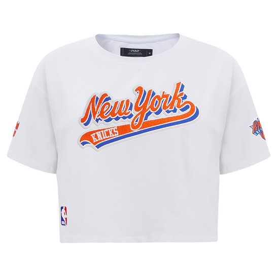 NBA NEW YORK KNICKS SCRIPT TAIL WOMEN'S SINGLE JERSEY BOXY TEE-LG