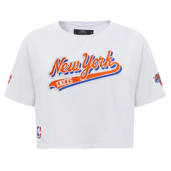 NBA NEW YORK KNICKS SCRIPT TAIL WOMEN'S SINGLE JERSEY BOXY TEE- M