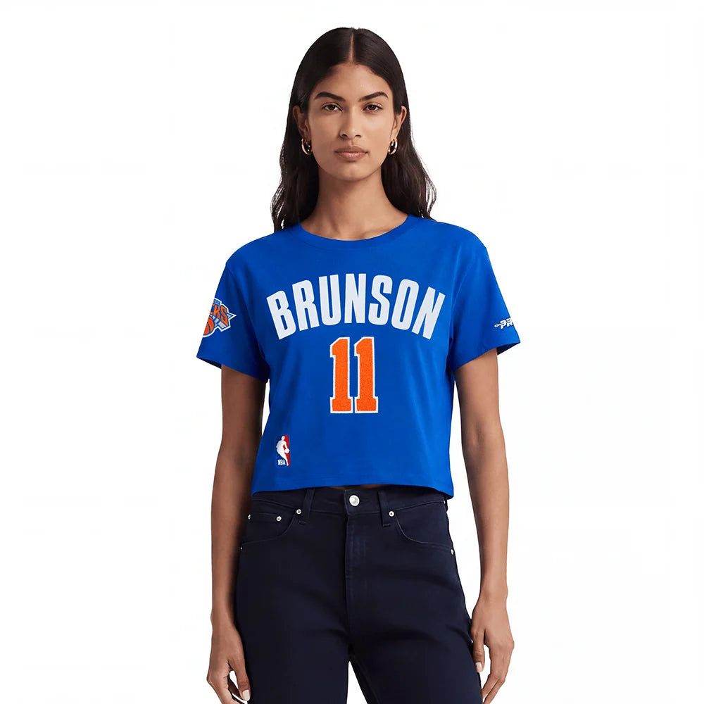 NBA NEW YORK KNICKS JALEN BRUNSON #11 CLASSIC PLAYER NAME AND NUMBER WOMEN'S SJ BOXY TEE - XS