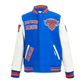 NBA NEW YORK KNICKS RETRO CLASSIC BIG BOYS RIB WOOL VARSITY JACKET- SIZE: MED