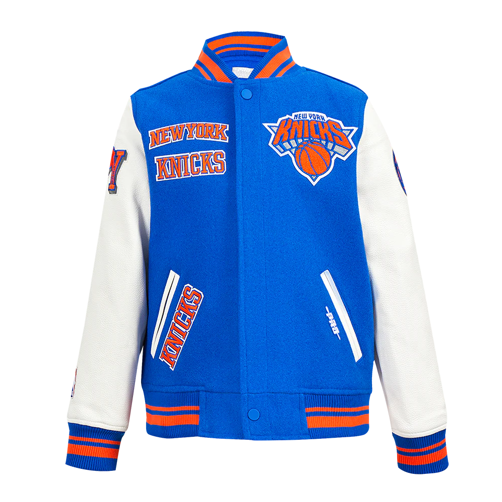 NBA NEW YORK KNICKS RETRO CLASSIC BIG BOYS RIB WOOL VARSITY JACKET- SIZE: MED