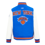 NBA NEW YORK KNICKS RETRO CLASSIC BIG BOYS RIB WOOL VARSITY JACKET- SIZE: MED