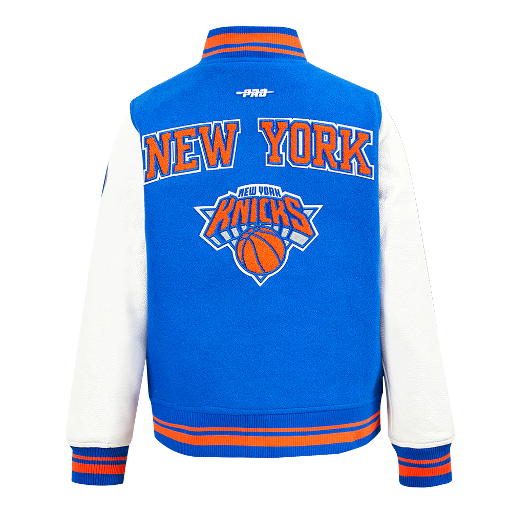 NBA NEW YORK KNICKS RETRO CLASSIC BIG BOYS RIB WOOL VARSITY JACKET- SIZE: MED