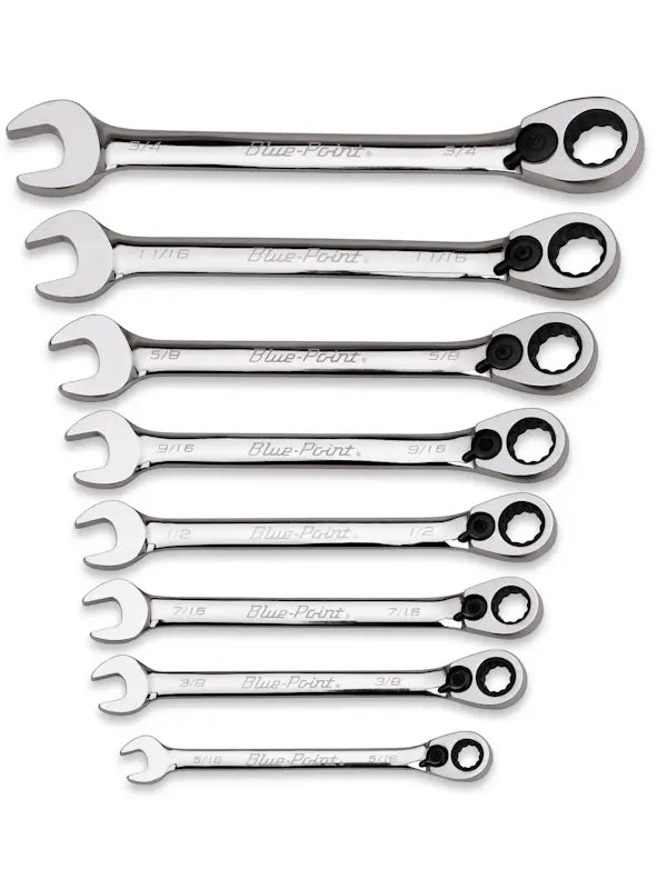 8 pc 12-Point SAE 15° Offset Ratcheting Box/Open-End Wrench Set (5/16–3/4") (Blue-Point®)