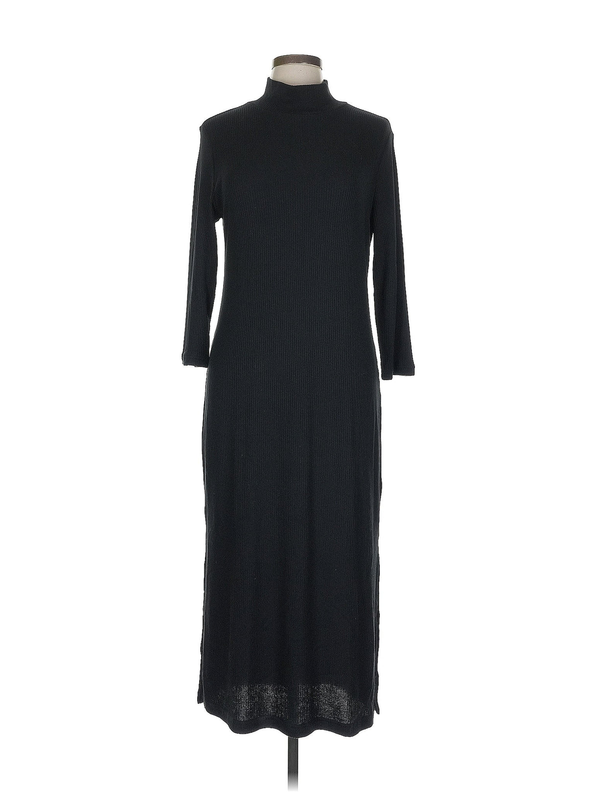 (SMALL) BR-Turtle-Neck Long Sleeve Sweater Midi Dress- BLACK