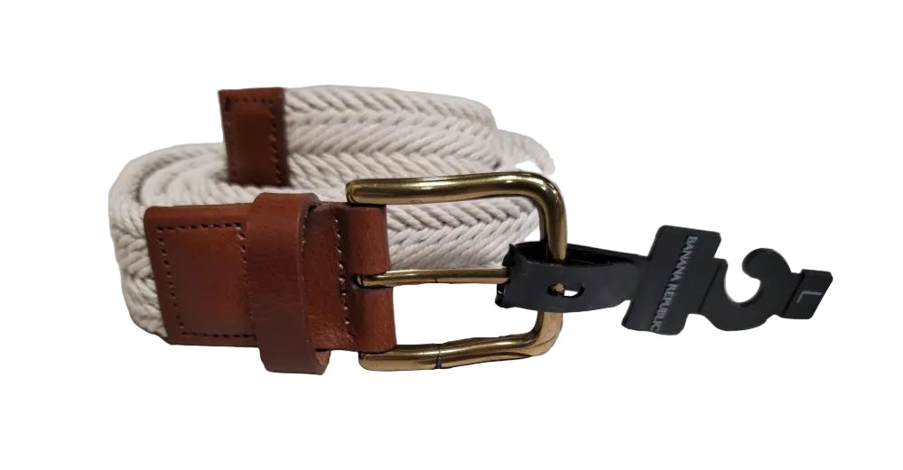 BANANA REPUBLIC | Braided Vanilla Cream Waxed Cotton Belt | Leather Accents | L