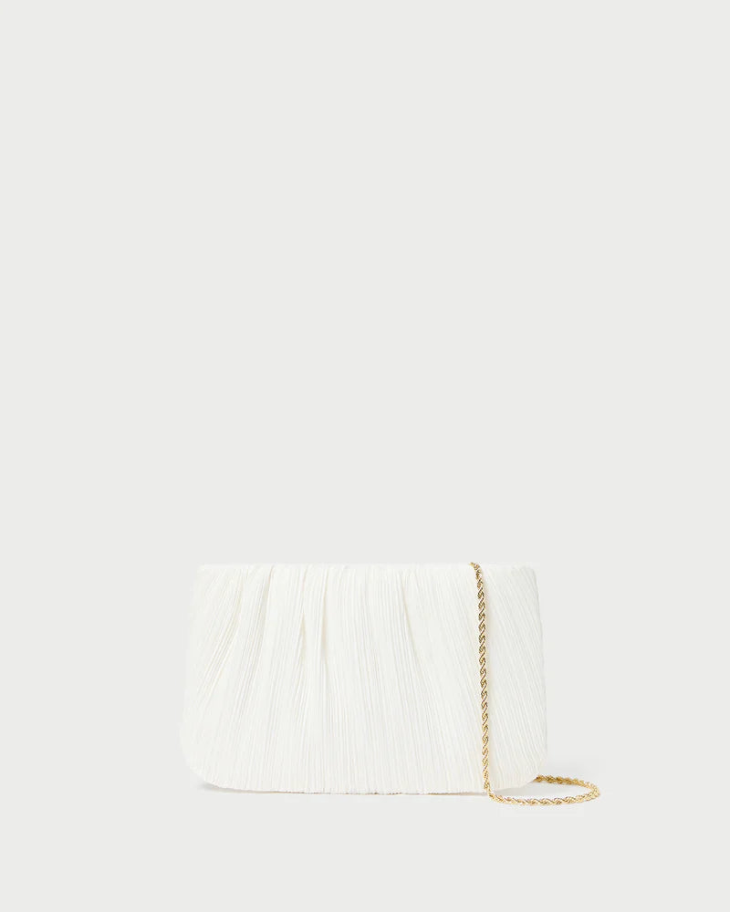 Brit White Flat Pleated Clutch
