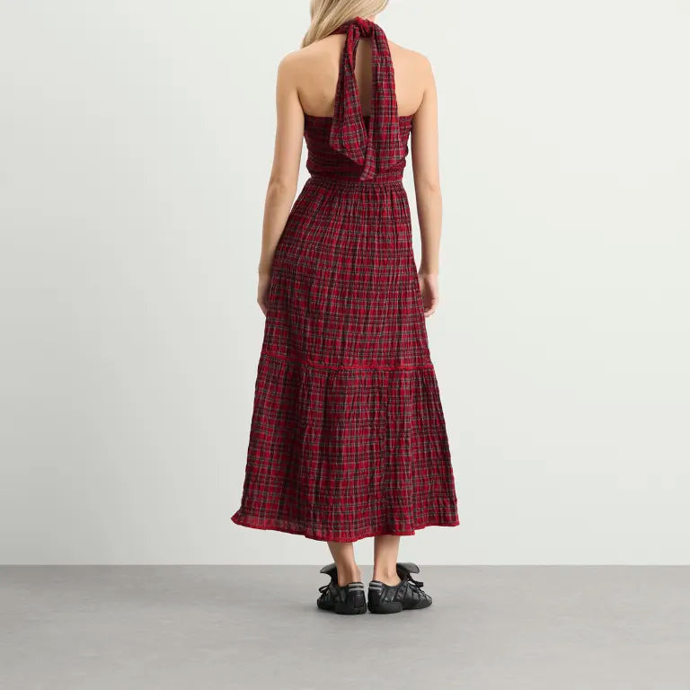 Damson Madder Mia Midi Dress - Red Plaid -Size 4