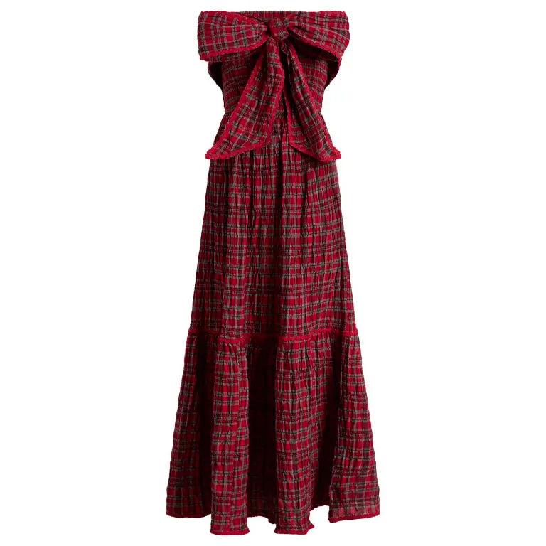 Damson Madder Mia Midi Dress - Red Plaid -Size 4