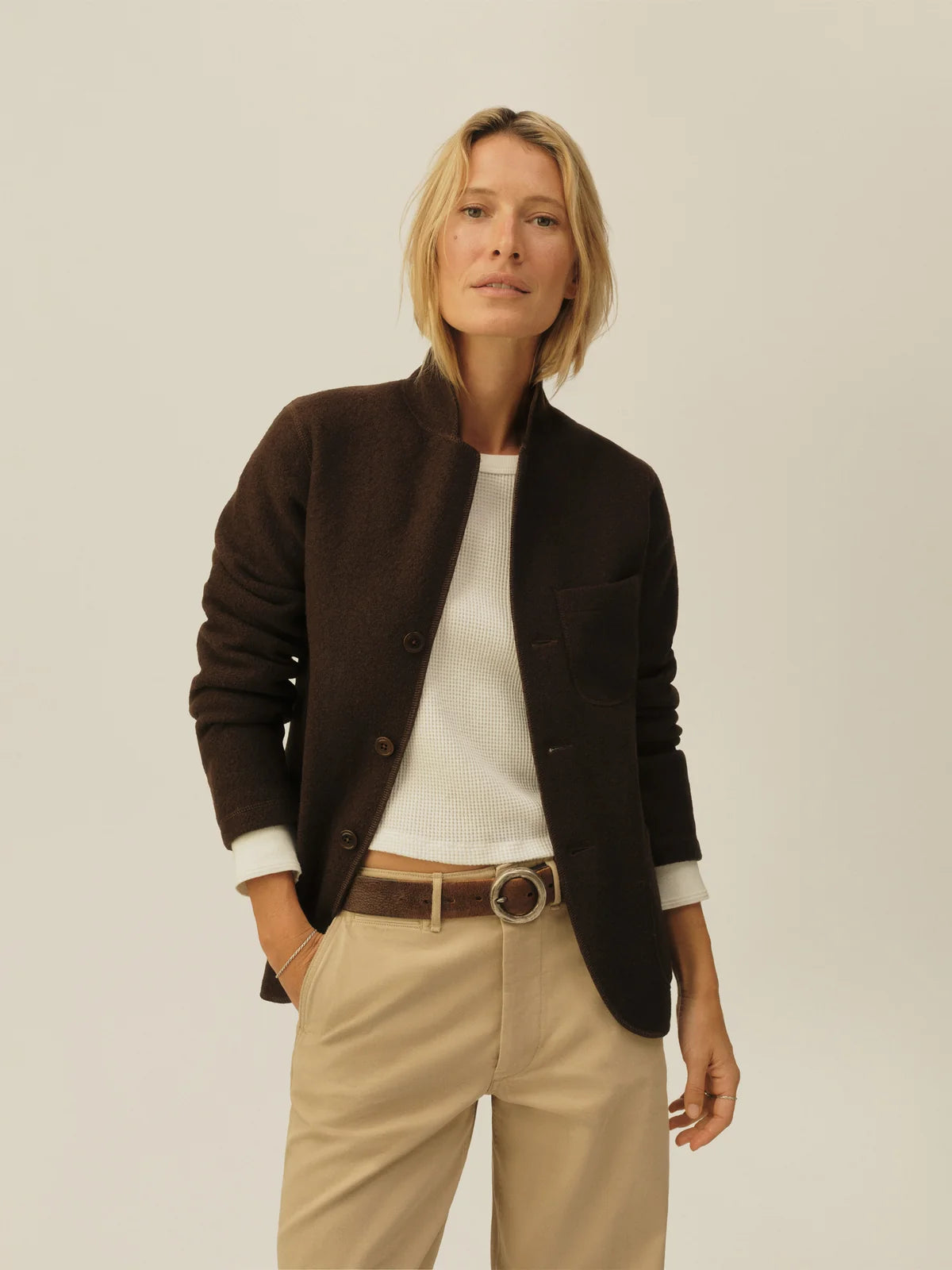Buck Mason Felted Wool Chore Coat In Brown Size Extra Small