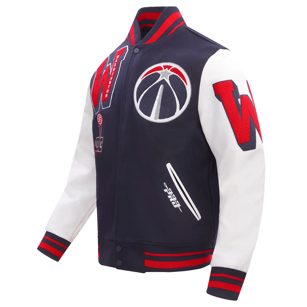 NBA WASHINGTON WIZARDS MASHUP MEN'S RIB WOOL VARSITY JACKET- SIZE: XL