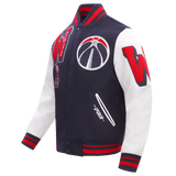 NBA WASHINGTON WIZARDS MASHUP MEN'S RIB WOOL VARSITY JACKET- SIZE: XL