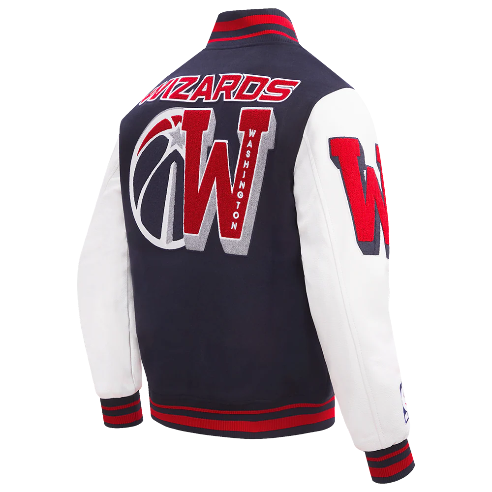 NBA WASHINGTON WIZARDS MASHUP MEN'S RIB WOOL VARSITY JACKET- SIZE: XL