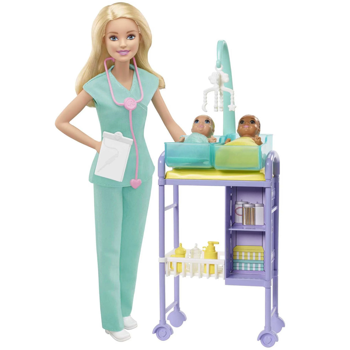 Barbie Careers Doll & Playset, Baby Doctor Theme with Blonde Fashion Doll, 2 Baby Dolls, Furniture & Accessories