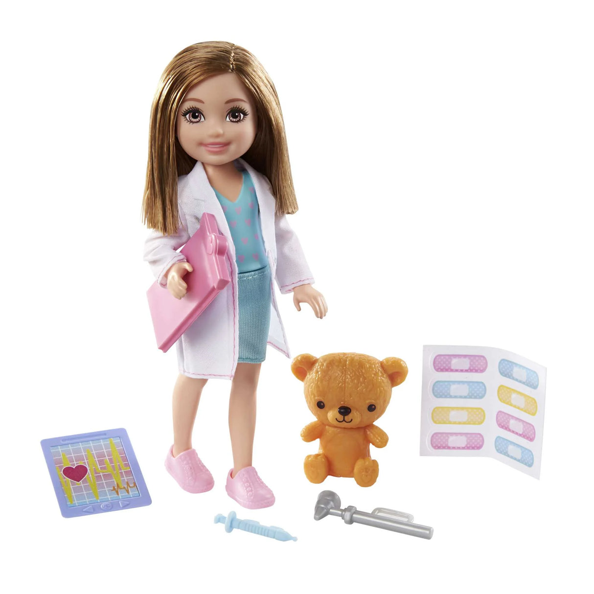 Barbie Doll & Playset with Brunette Chelsea Can Be Doctor Doll & Accessories Including Clipboard, Medical Tools & Bandage Stickers (New)