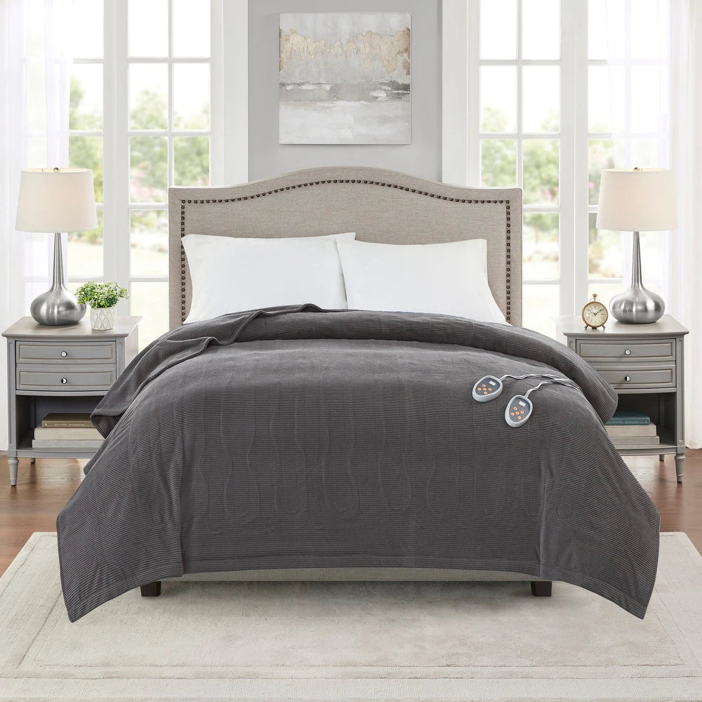 *Beautyrest Electric Micro Fleece Heated Blanket - Twin - Grey