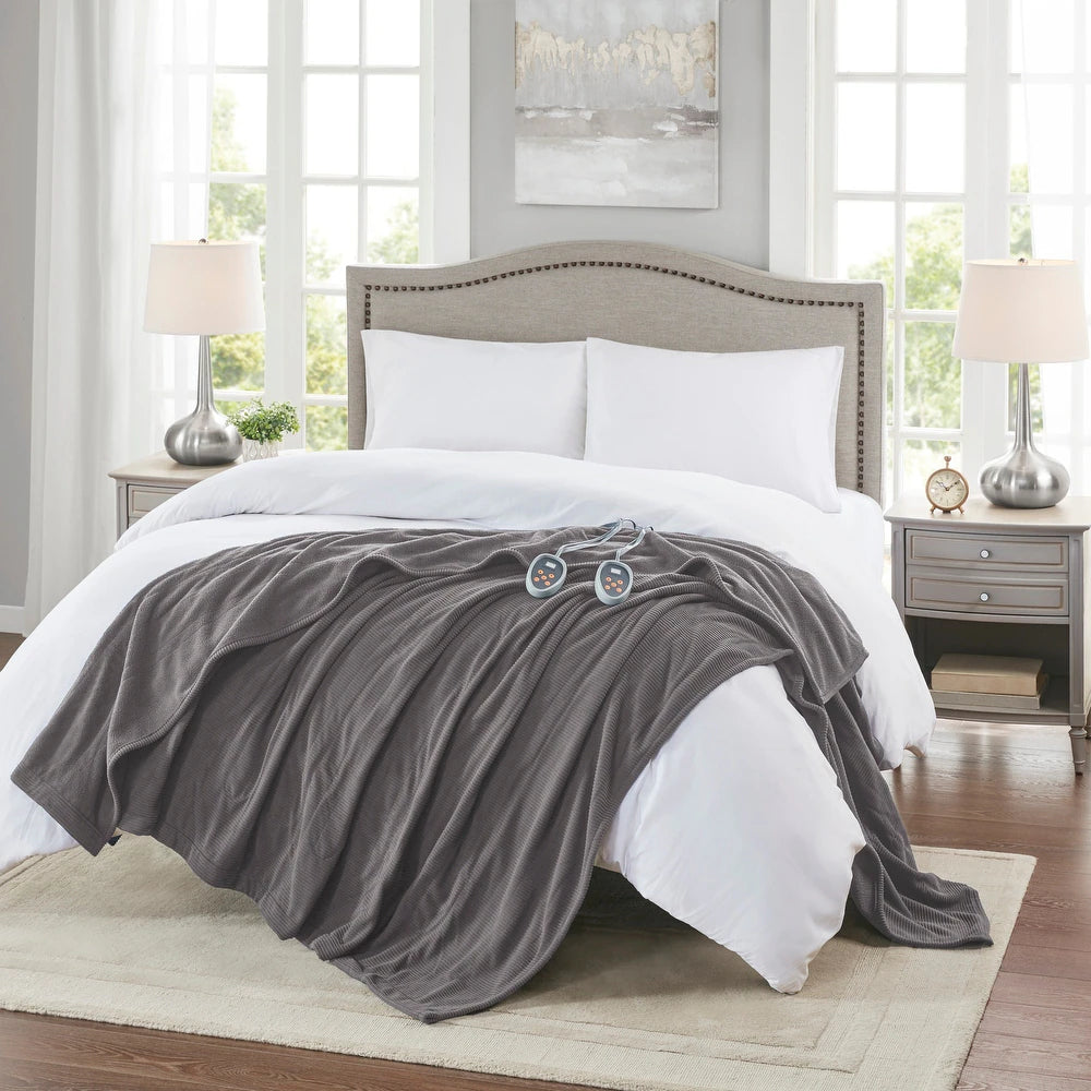 *Beautyrest Electric Micro Fleece Heated Blanket - Twin - Grey