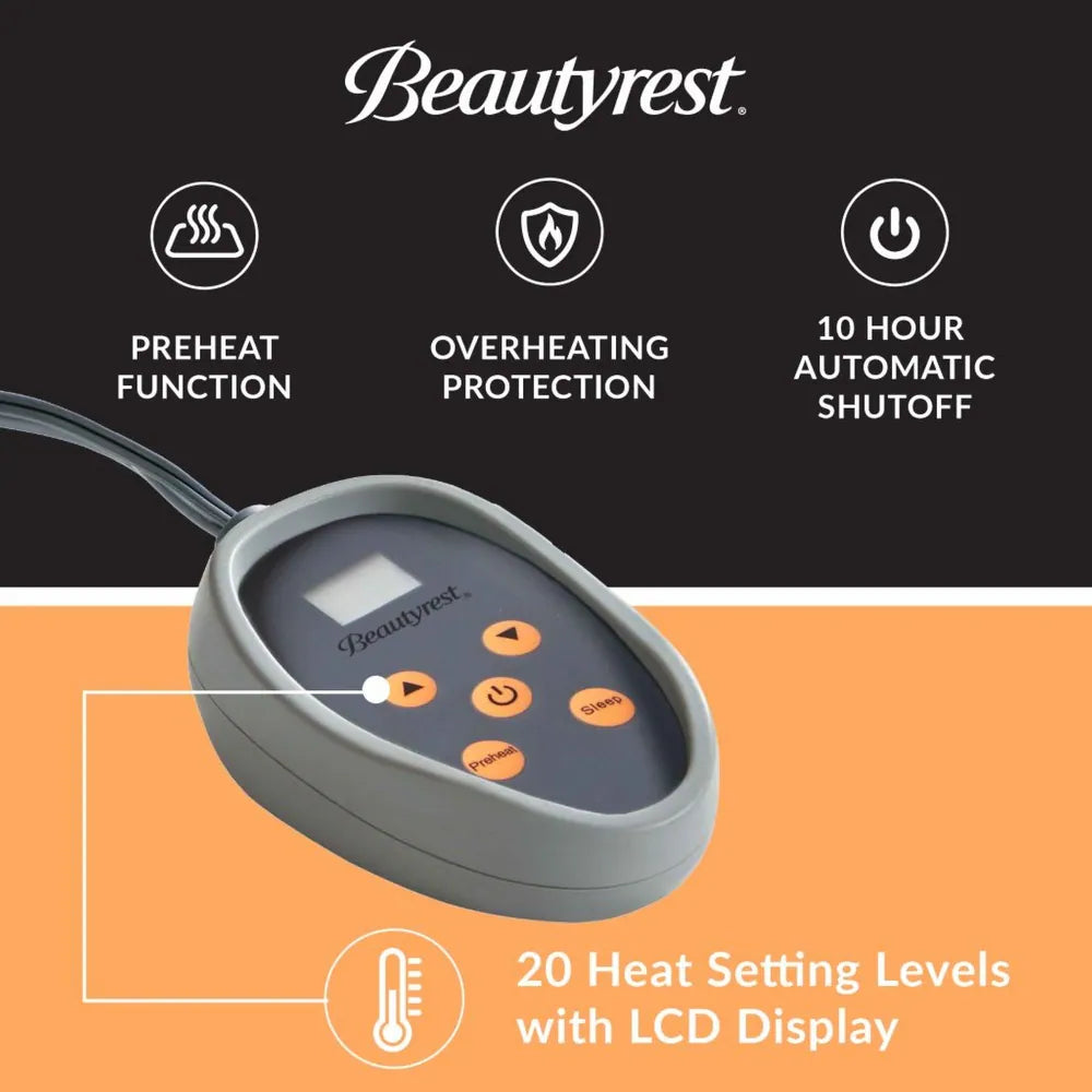 *Beautyrest Electric Micro Fleece Heated Blanket - Twin - Grey