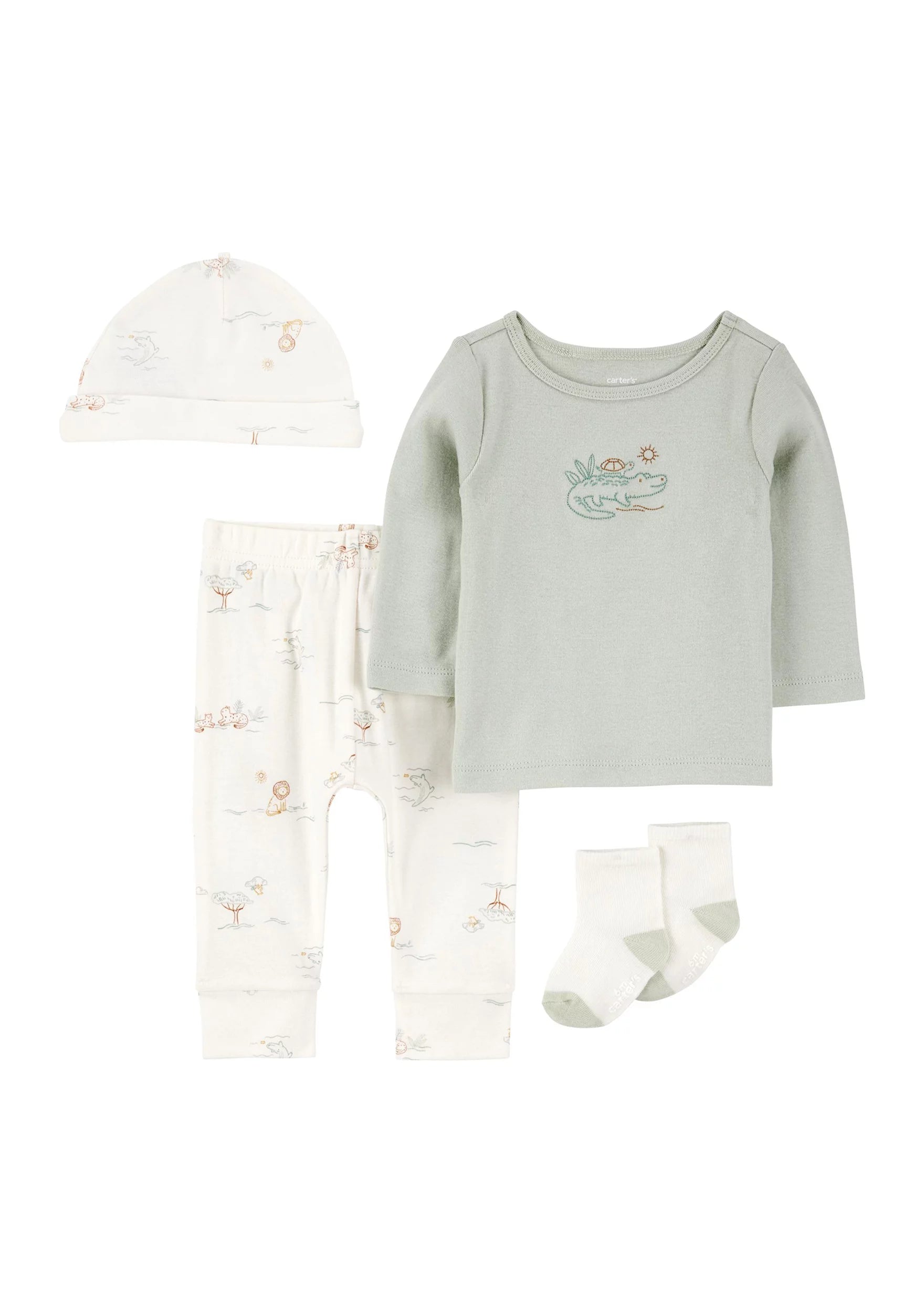 Carter's Baby Boys Cotton Turtle Top, Hat, Pants & Socks, 4 Piece Set-9M