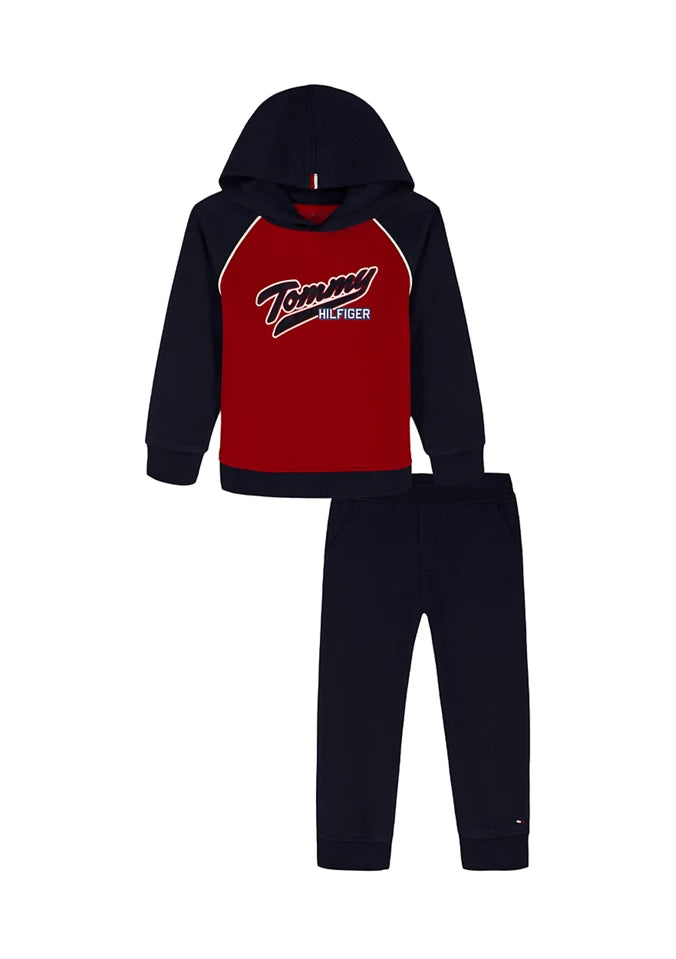 Tommy Hilfigure Boys 2-Piece Fleece Jogger Set - Red/Navy/White - Size 4