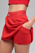 Alo-Match Point Tennis Skirt-Lg-Bright Red