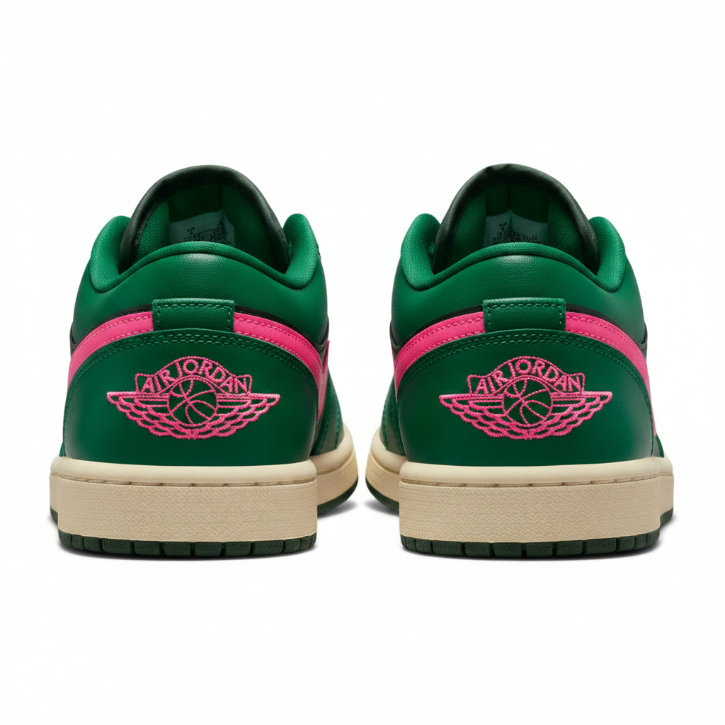 NIKE Women's Air Jordan 1 Low in Malachite/Pink Blast/Coconut Milk/Fir - 10