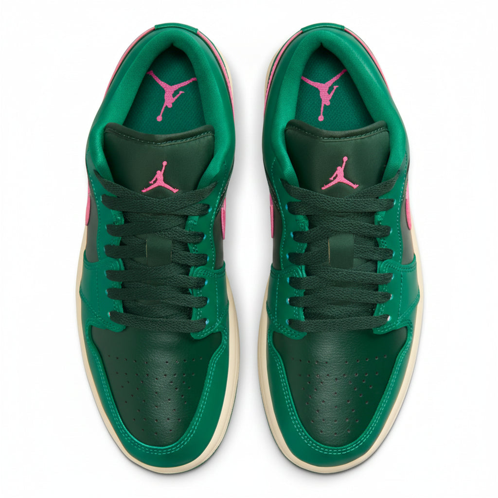 NIKE Women's Air Jordan 1 Low in Malachite/Pink Blast/Coconut Milk/Fir - 10