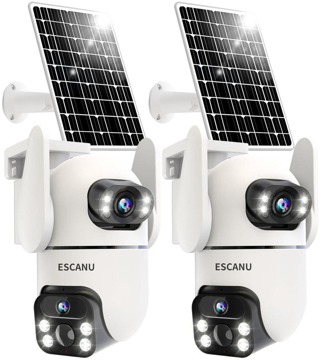 ESCANU Solar Security Cameras (2-Pack) Outdoor Wireless, Cameras for Home Security with Dual Lens