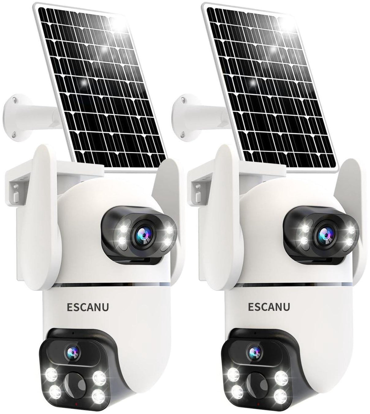 ESCANU Solar Security Cameras (2-Pack) Outdoor Wireless, Cameras for Home Security with Dual Lens