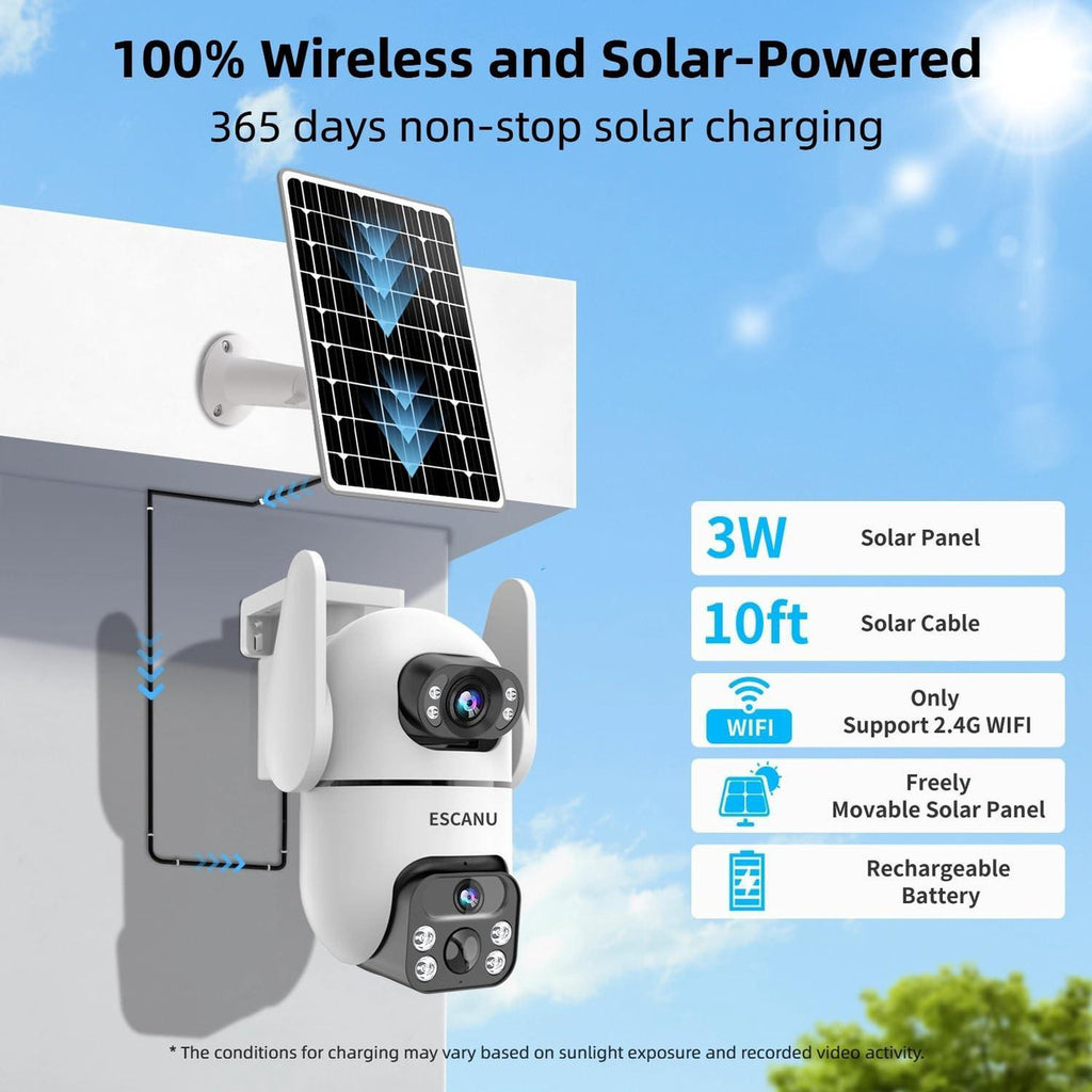 ESCANU Solar Security Cameras (2-Pack) Outdoor Wireless, Cameras for Home Security with Dual Lens