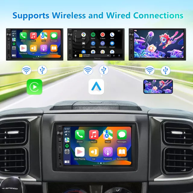 Eonon Android 13 Double Din Wireless Apple CarPlay Support Fast Charging & 7 Inch IPS Touch Screen UA13 (new open box)