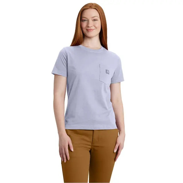 L (12-14) Carhartt Women's Relaxed Fit Lightweight Short-Sleeve Pocket T-Shirt, Fresh Lavender - 107391-V84