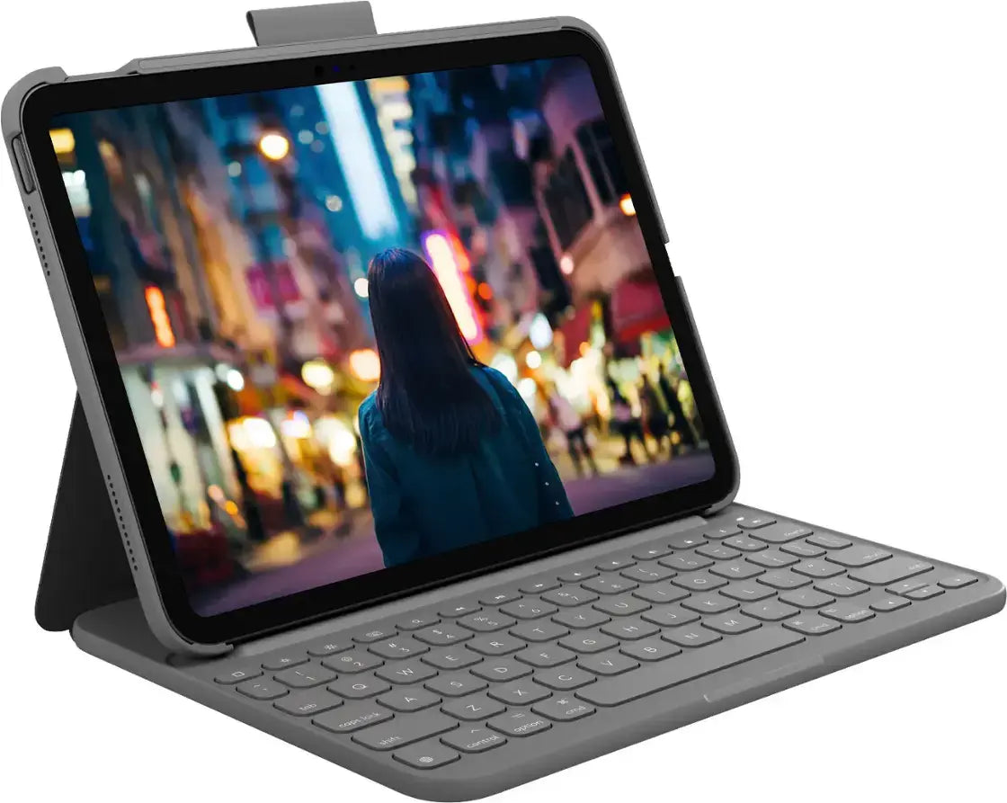 Logitech - Slim Folio Keyboard Case for Apple iPad - Latest Model - (10th Gen) - Oxford Gray