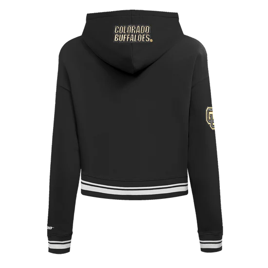 University of Colorado Classic Women's Rib Fleece Cropped Pullover Hoodie - Black - Large