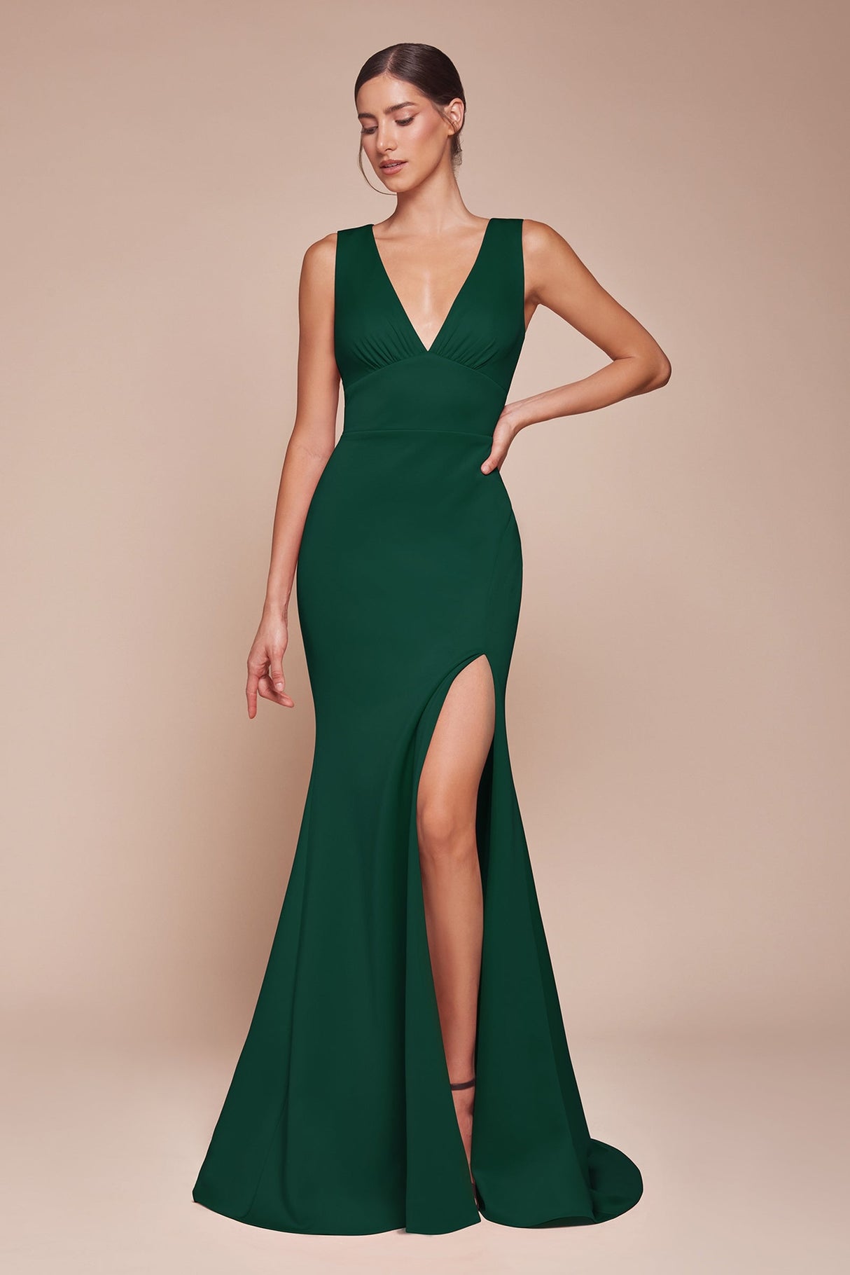 Ladivine CH395 Long Sleeveless V-Neckline Chiffon Dress(XS)