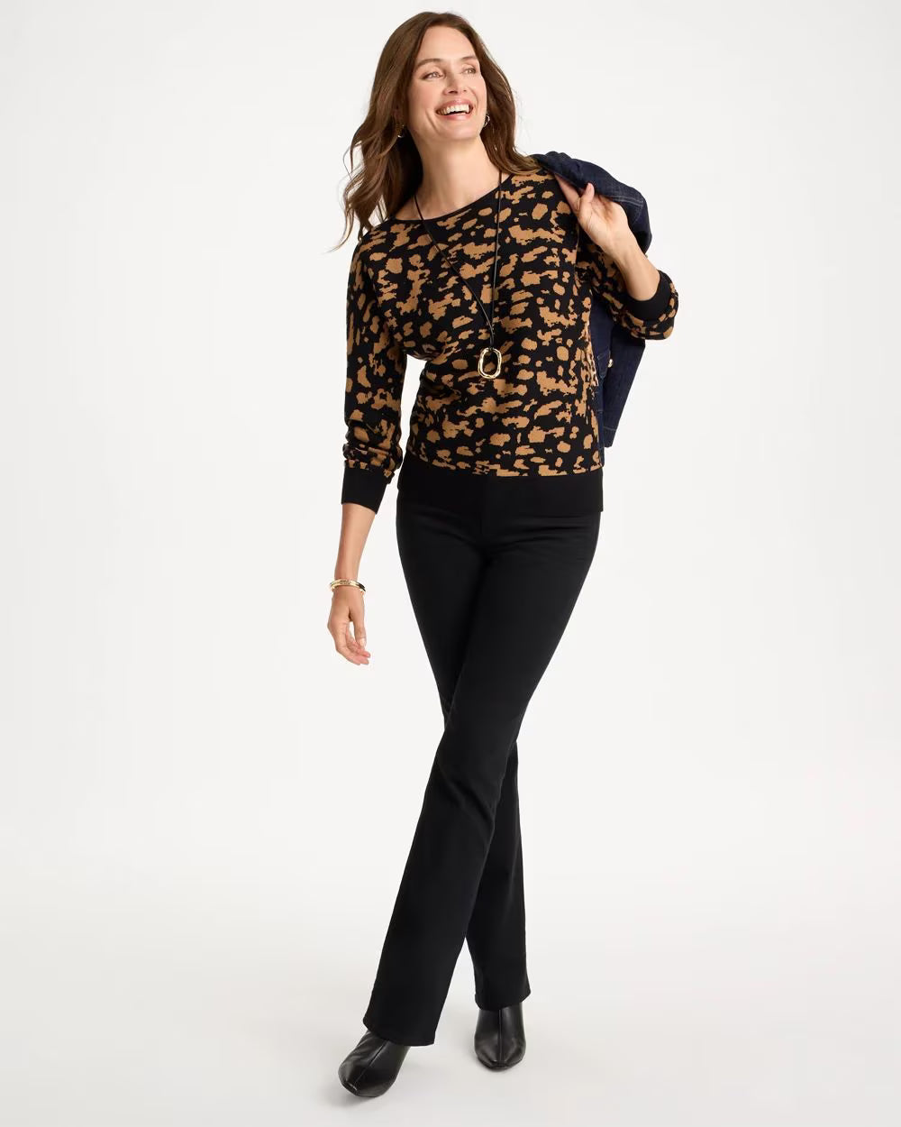 CHICO'S Abstract Bateau Dolman Sweater, Black - 0 (4/6-S)