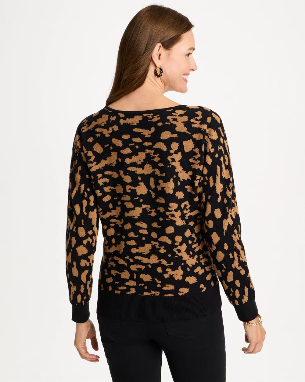 CHICO'S Abstract Bateau Dolman Sweater, Black - 0 (4/6-S)