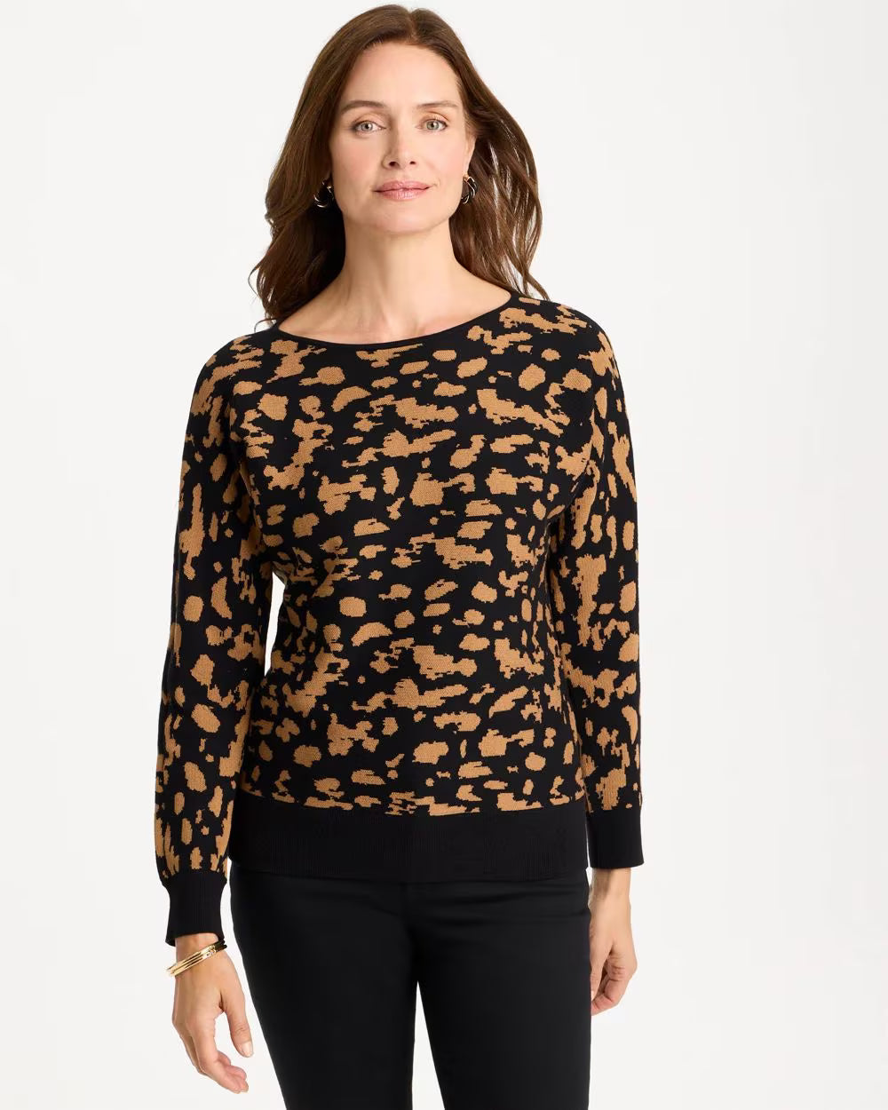 CHICO'S Abstract Bateau Dolman Sweater, Black - 0 (4/6-S)