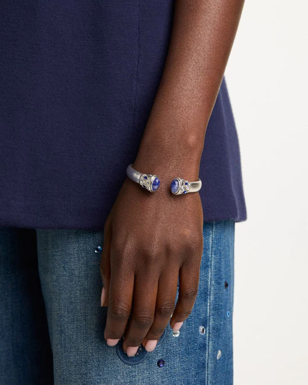 *Chico's Genuine Sodalite Stone Hinge Cuff Bracelet, Blue