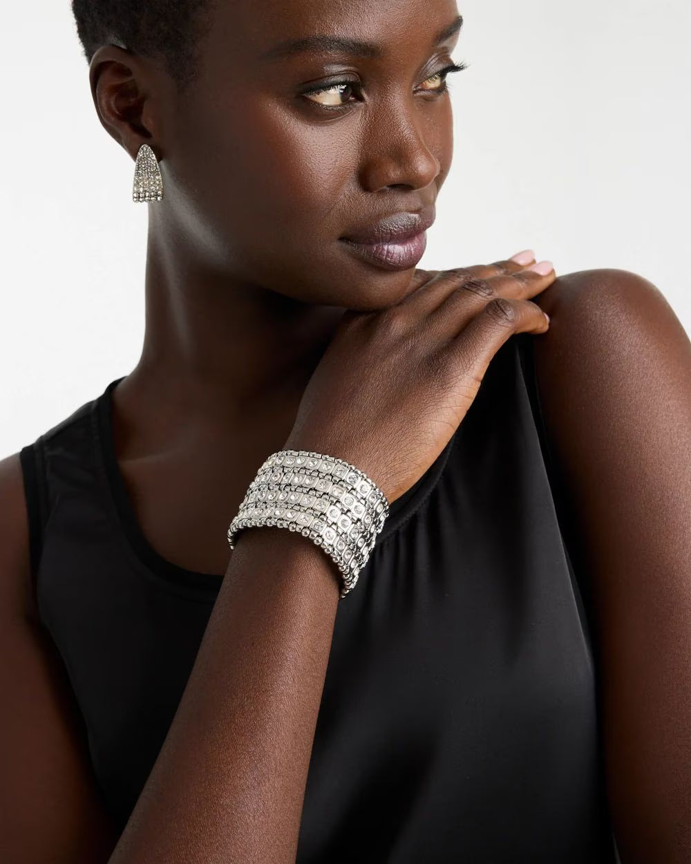 *Chico's Festive Links Pave Stretch Silvertone Bracelet, Silver