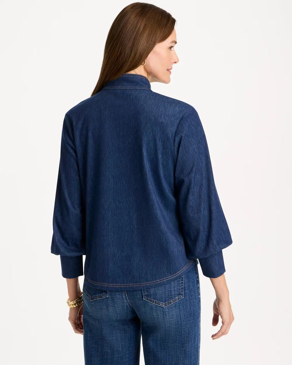 CHICO'S Denim Twill Snap Front Top, Women's, Passport Blue - 1 (8/10-M)
