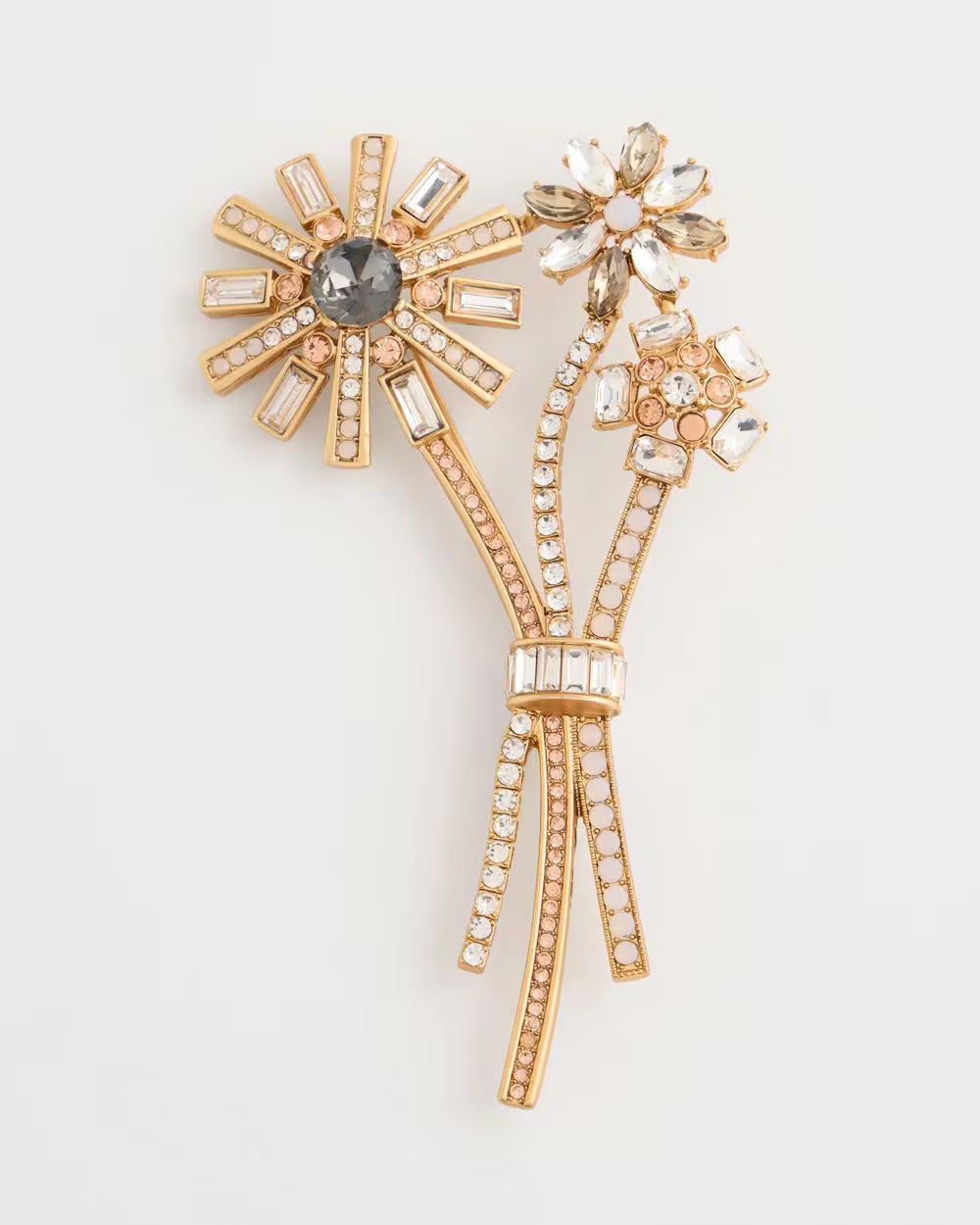 *Embellished Flower Bouquet Brooch, Gold