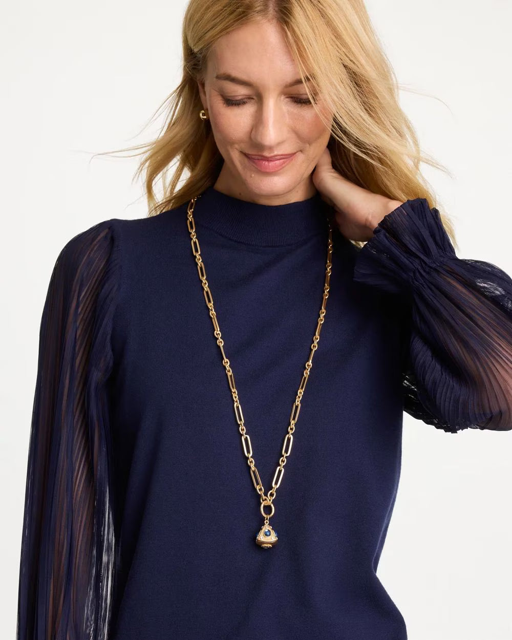 *Convertible Gem Pendant Necklace, Gold